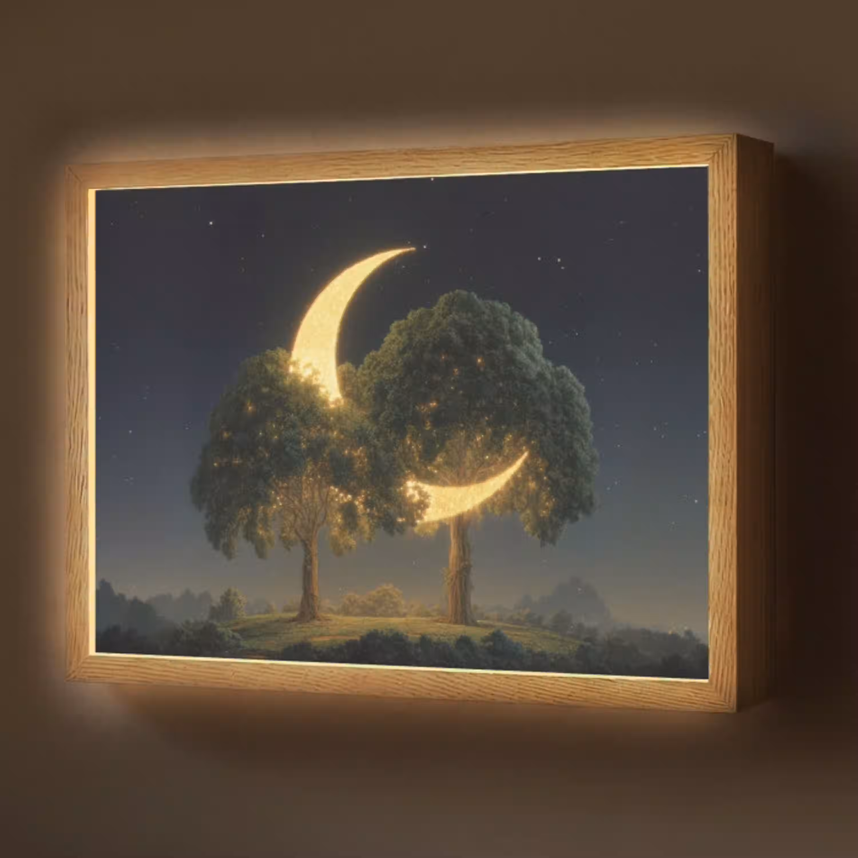 Maan - Bomen - Rust Light Box met batterij (Wandlamp) middel -z3d_website