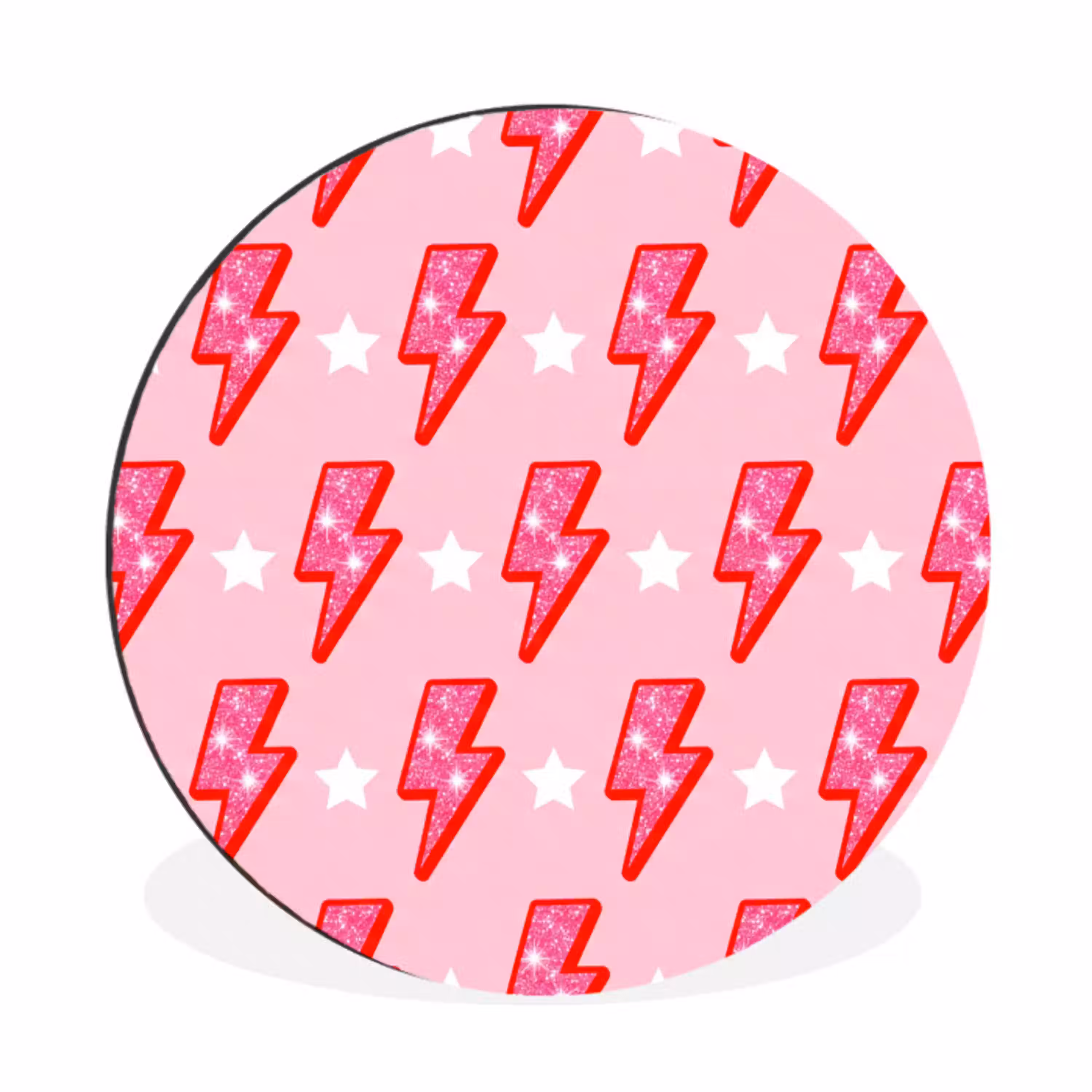Patroon - Bliksem - Ster - Glitter - Roze Wandcirkel aluminium klein -3d