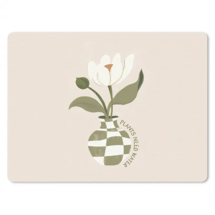 Bloem - Wit - Vaas - Quote muismat rubber klein -3d
