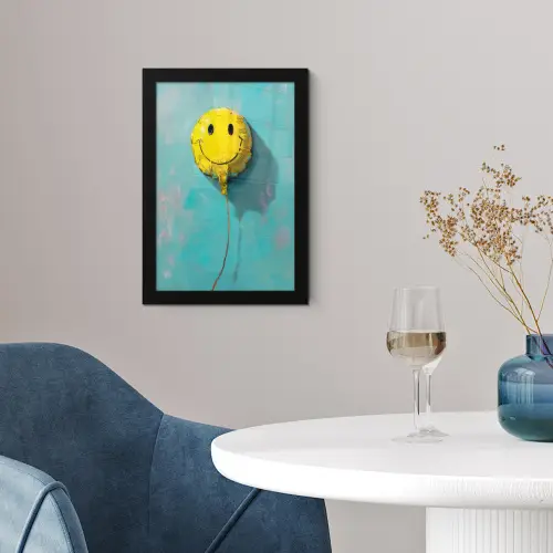 Ballon - Geel - Smiley fotolijst zwart zonder passe partout klein -sfeer4