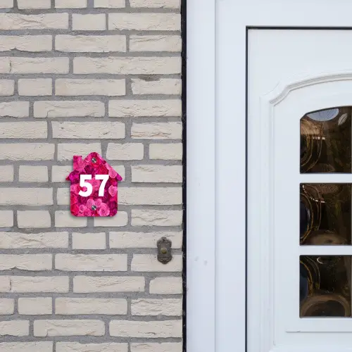 Roze rozen - Traditioneel Naambord Huisje klein -sfeer1