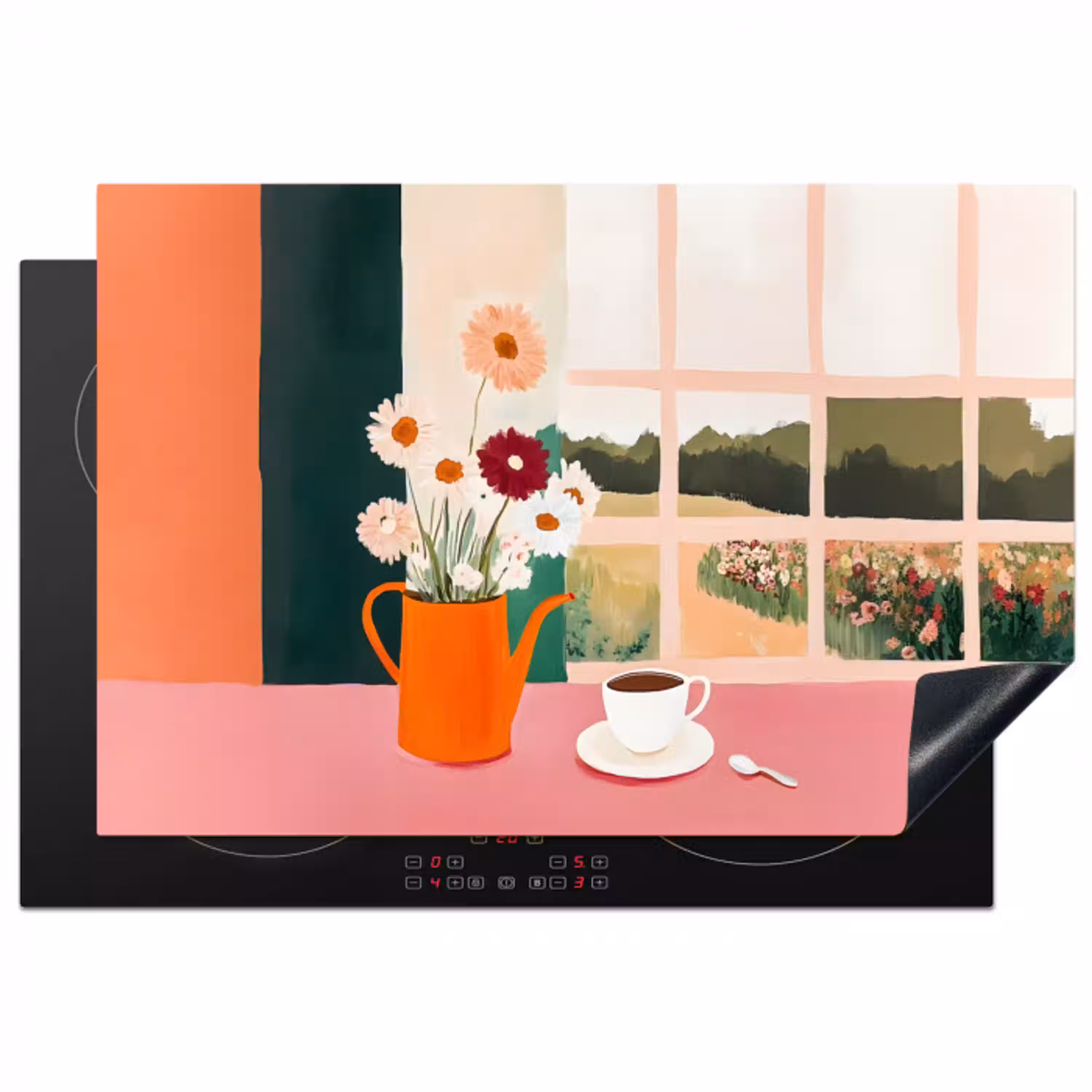 Bloemen - Koffie - Raam Inductie beschermer vinyl 3mm klein -3d