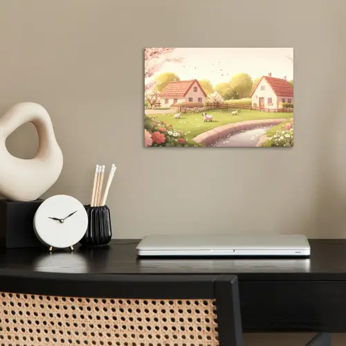 Schapen - Huisje - Platteland poster papier klein -sfeer1