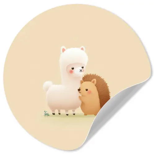 Alpaca - Egel - Bruin - Knuffelen Wandcirkel behangsticker klein -3d