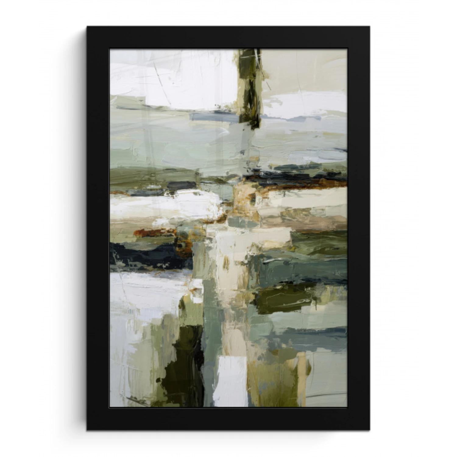 Penseelstreken - Groen - Abstract - Japandi fotolijst zwart zonder passe partout klein -3d