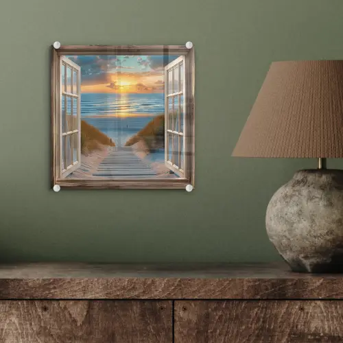 Doorkijk - Strand - Pad - Zonsondergang plexiglas 5mm klein -sfeer3