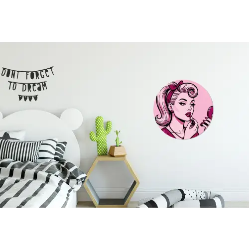 Vintage - Vrouw - Roze Wandcirkel aluminium klein -kinderkamer