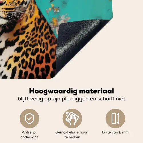 Luipaard - Bloemen - Kroon Inductie beschemer met haakjes klein -ky-onderkant-nl