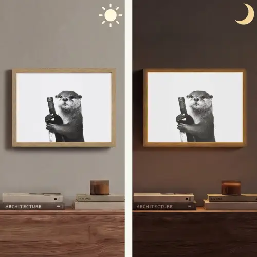 Wijnfles - Otter - Zwart Light Box met batterij (Wandlamp) middel -sfeer3