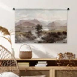 Berglandschap - Meer - Bergen - Vallei - Klassiek Wandkleed katoen middel -sfeer5