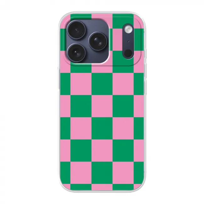 Telefoonhoesje - Schaakbord patroon - Groen - Roze - Blokjes