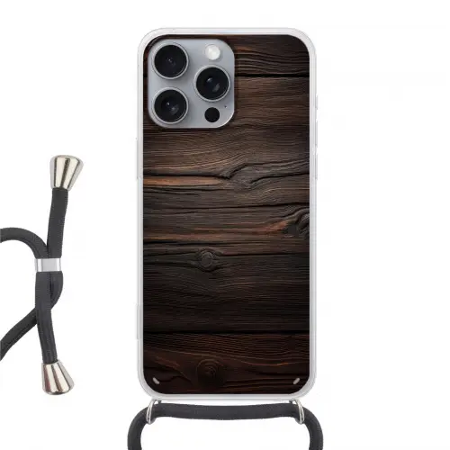 Hout - Grillige nerven Hoesje iPhone 16 Pro Max met koord klein -3d