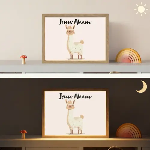 Lama - Dieren - Boerderij - Pastel Light Box met batterij (Wandlamp kind) middel -sfeer3_kind