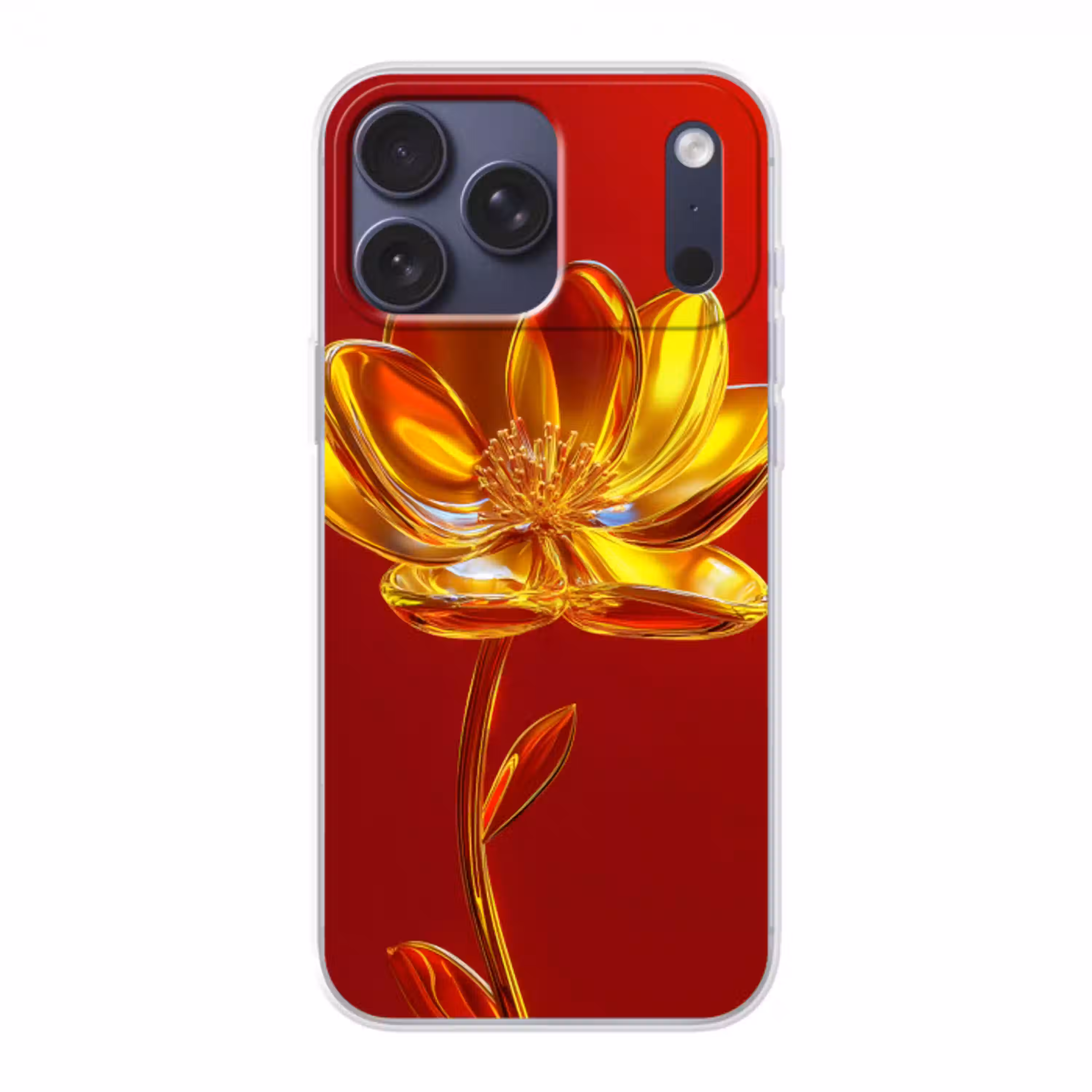 Bloem - Goud - Glazen Telefoonhoesje iPhone 17 Pro Max klein -3d