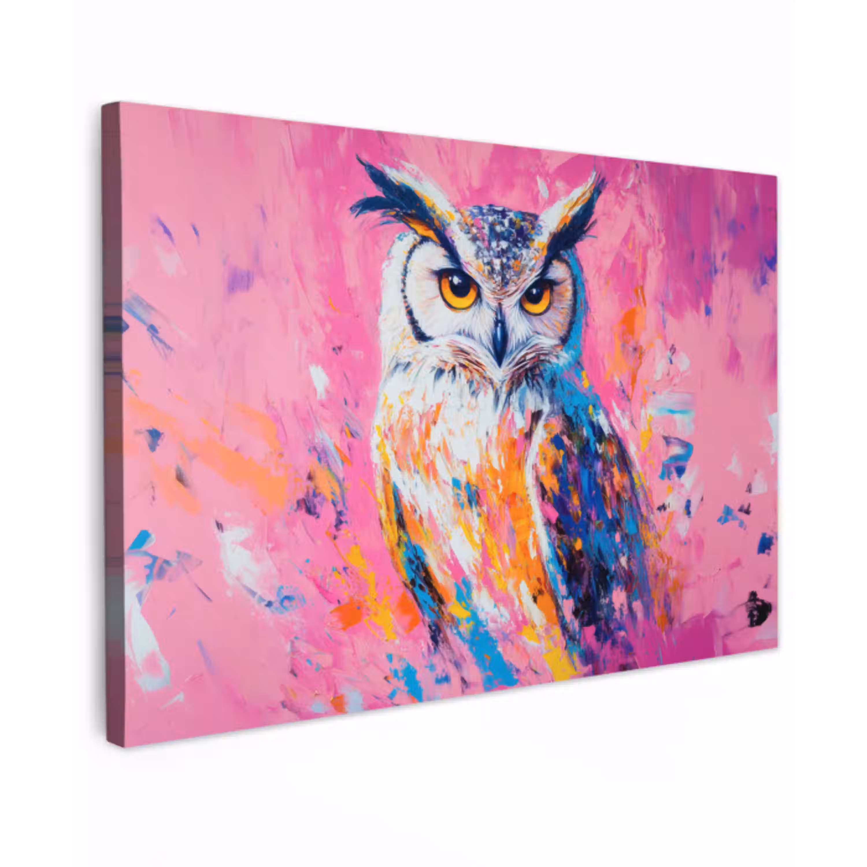 Uil - Roze - Blauw - Verf - Abstract Tuinposter op houten frame 2 cm dik klein -3d
