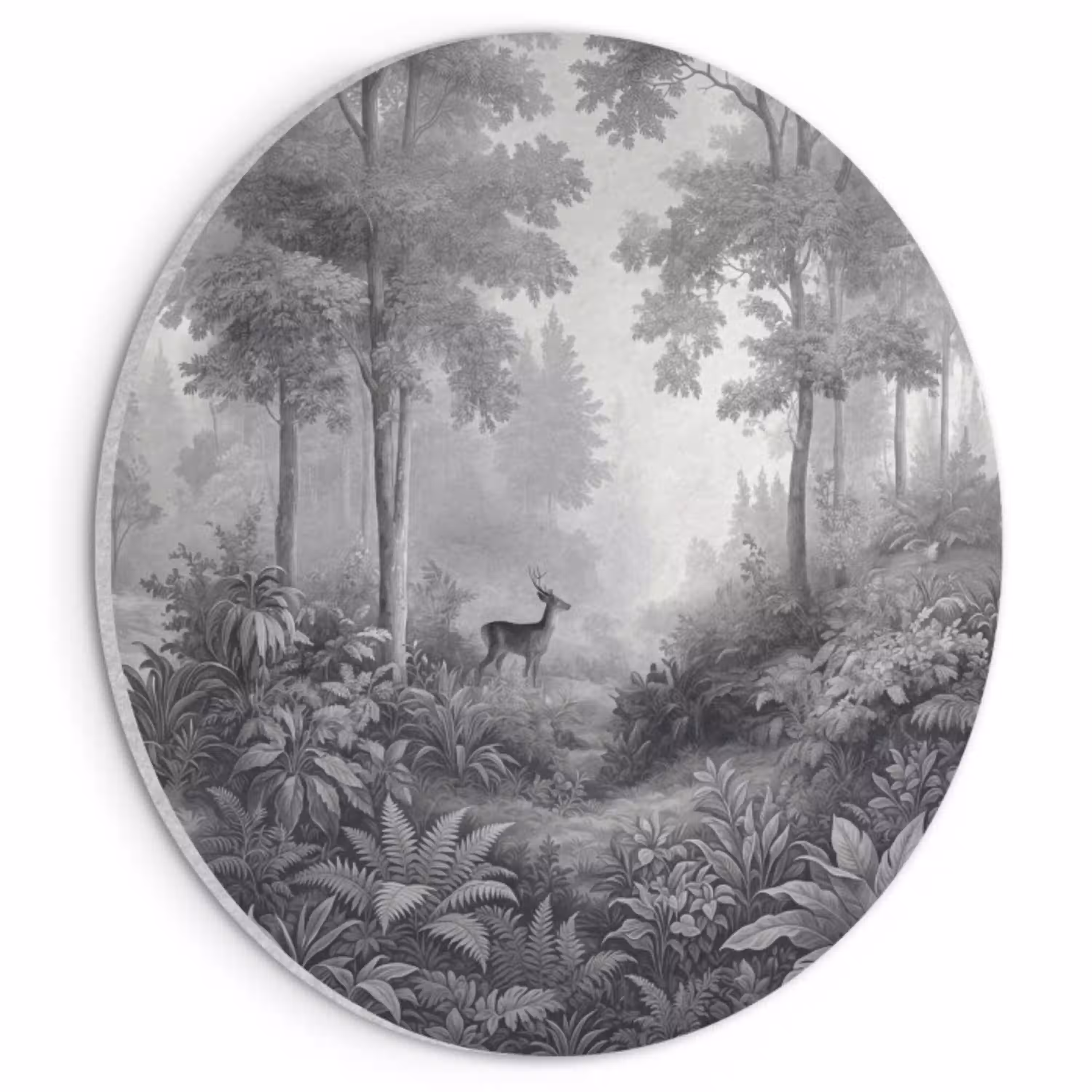 Bos - Hert - Zwart - Wit Akoestische PET Vilt - Rond klein -3d