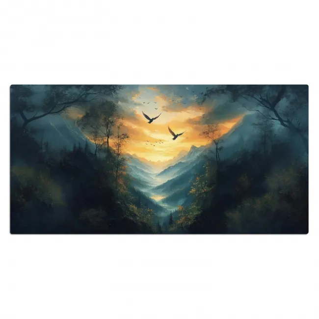 Vogels - Zon - Bomen - Groen Muismat XXL klein -3d_leeg