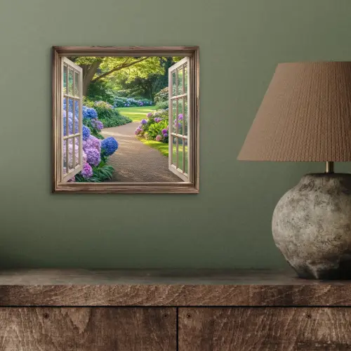 Doorkijk - Tuin - Raam - Hortensia - Bloemen aluminium wit klein -sfeer2