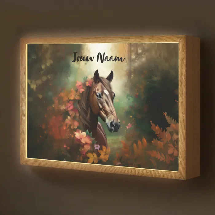 Paard - Bloemen - Natuur - Dieren - Bos - Oranje Light Box met batterij (Wandlamp kind) middel -z3d_website