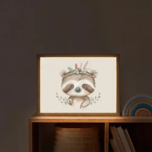 Luiaard - Dieren - Bohemian - Boho Light Box met batterij (Wandlamp kind) middel -sfeer1_kind