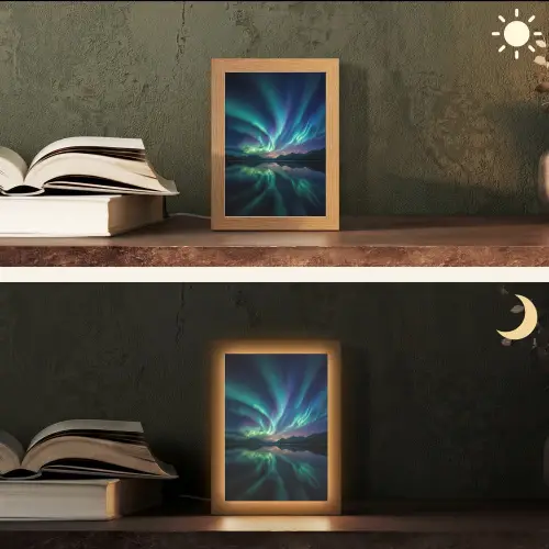 Noorderlicht - Kleurrijk - Bergmeer Light Box met kabel (Tafellamp) klein -sfeer3