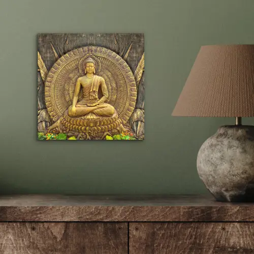 Goud - Boeddha beeld - Spiritueel - Meditatie aluminium wit klein -sfeer2