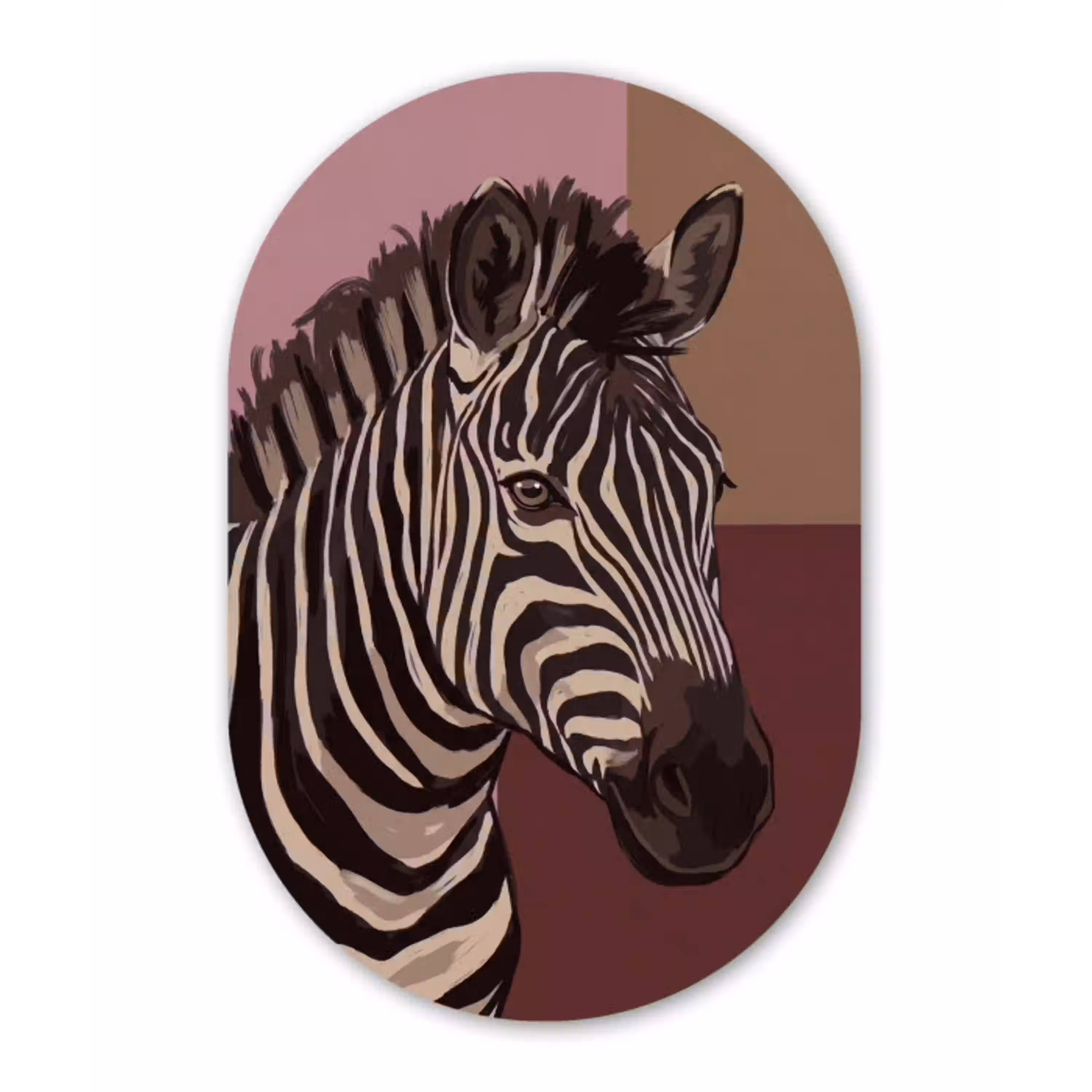 Dieren - Zebrahoofd - Wildlife - Modern - Bruin Wandcirkel Ovaal Aluminium middel -3d