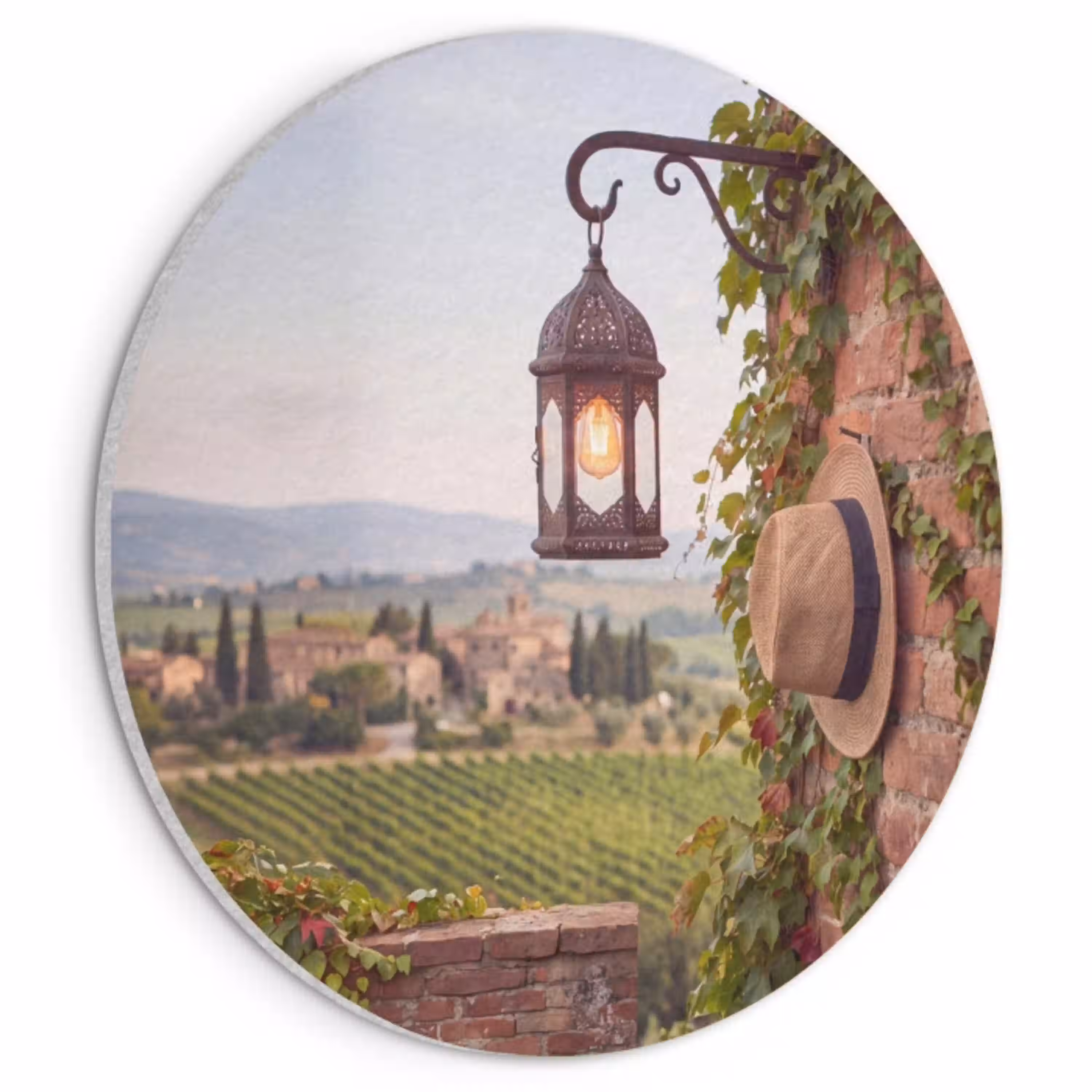 Lantaarn - Wijngaard - Landschap - Italiaans Akoestische PET Vilt - Rond klein -3d