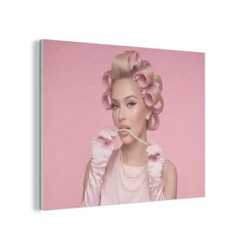 Vrouw - Roze - Parelketting - Krulspelden PET vilt klein -3d