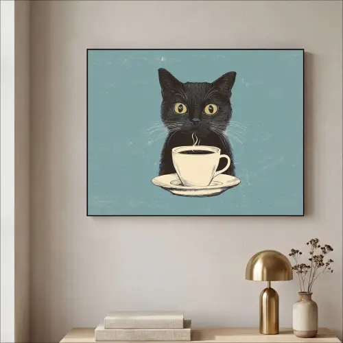 Kat - Zwart - Koffie - Minimalistisch Textielframe zwart klein -sfeer2