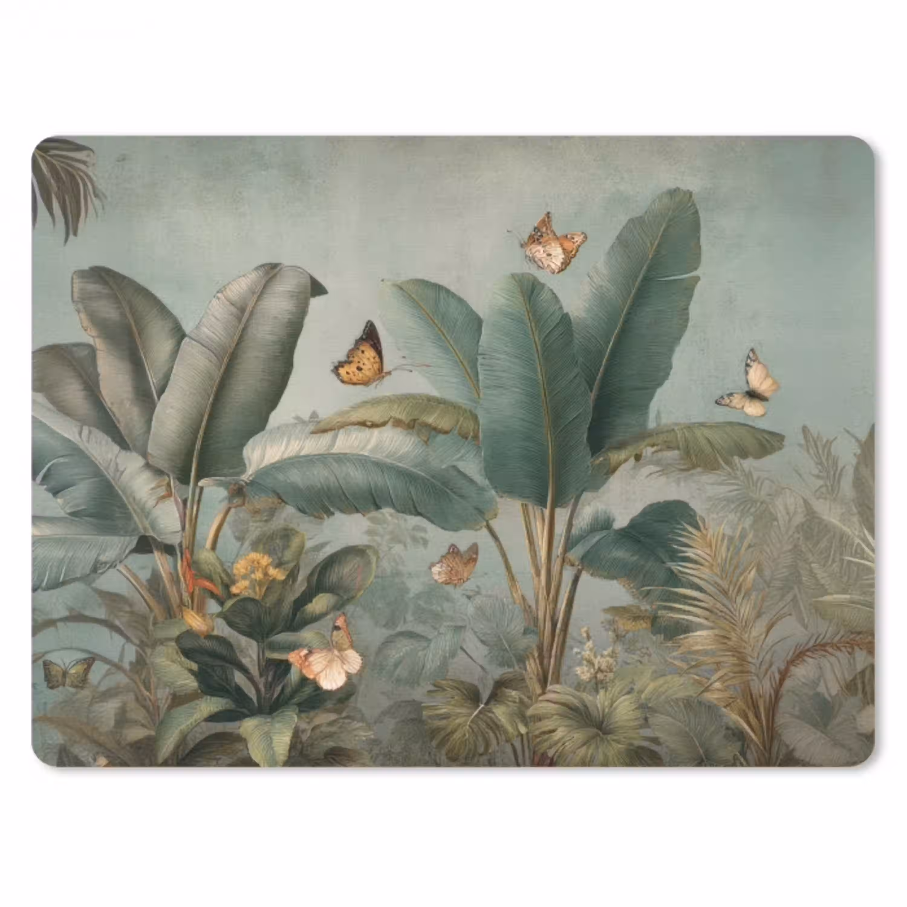 Tropisch bladerdek - Vlinders - groen - Bruin muismat rubber klein -3d