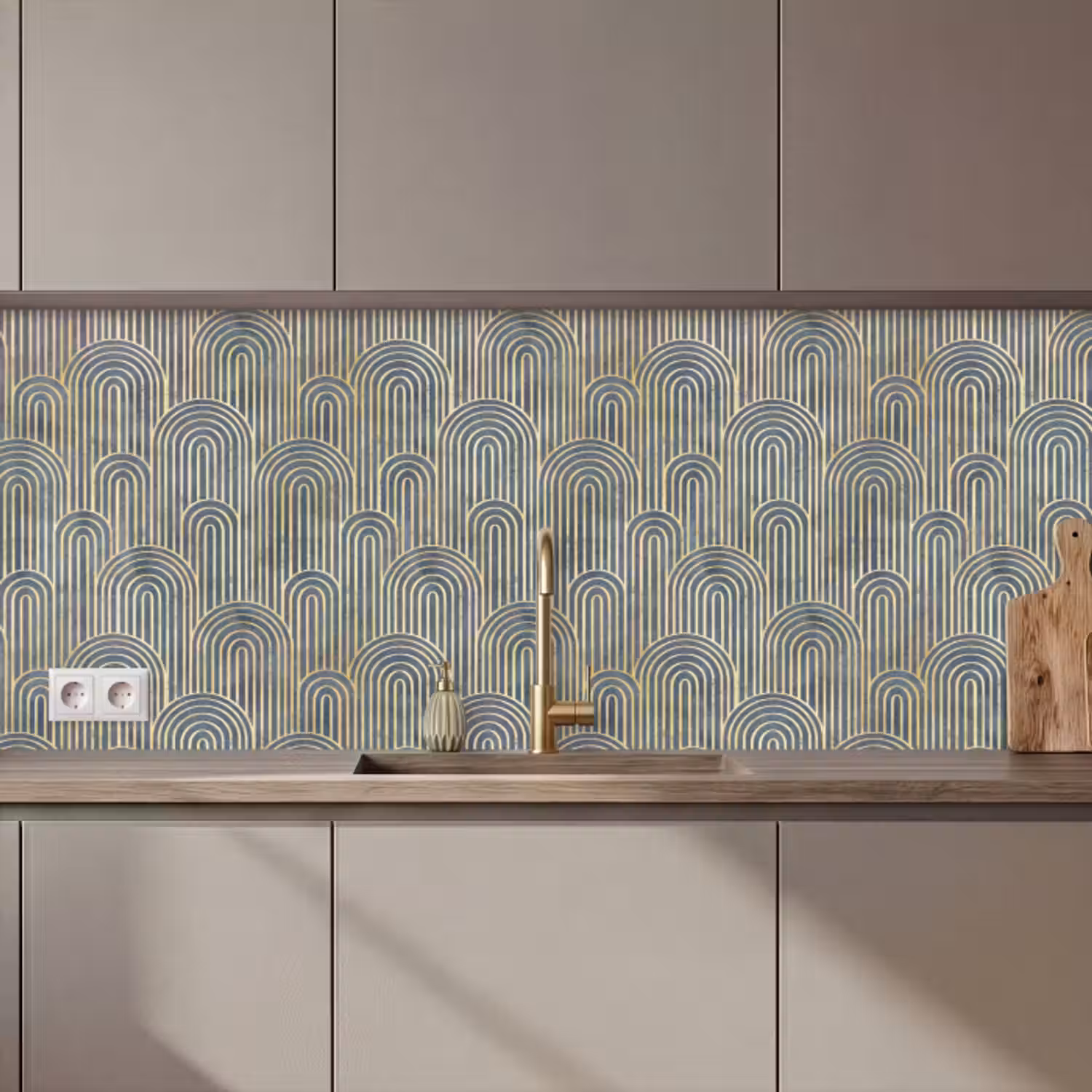 Küchenrückwand - Schleife - Gold - Blau