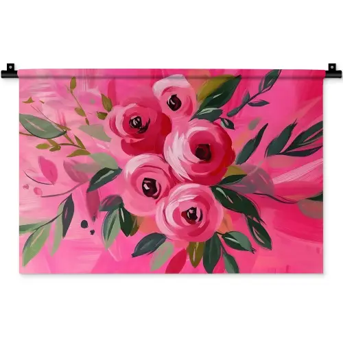 Bloemen - Verf - Roze Wandkleed katoen klein -zz3d