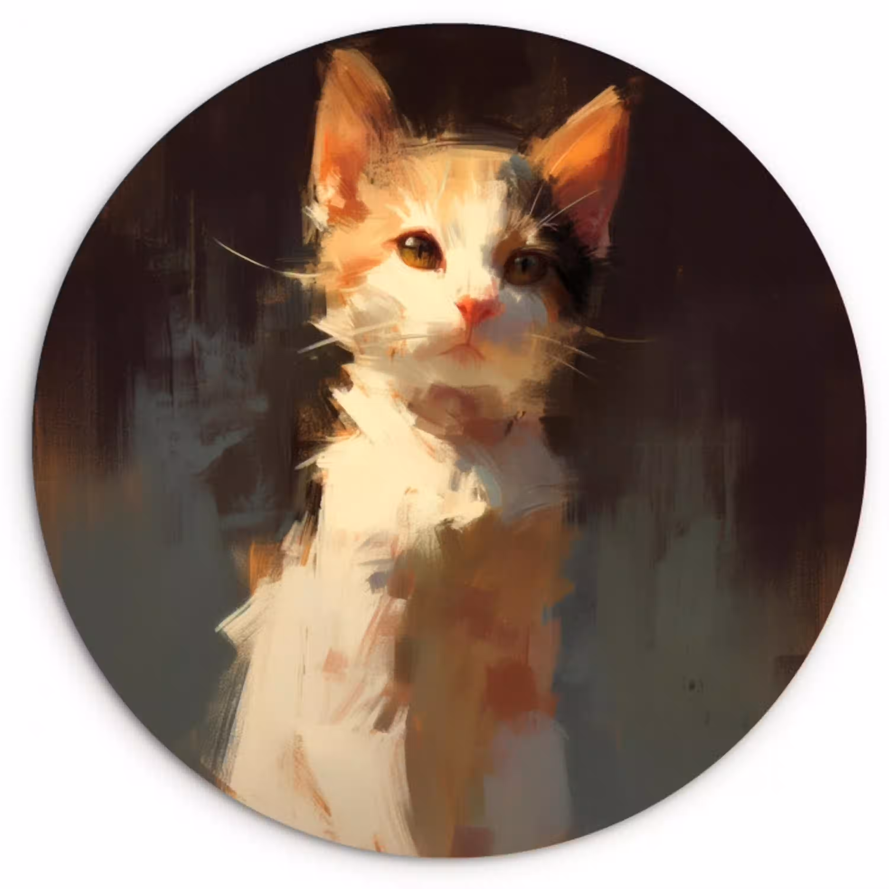 Kat - Geschilderd - Artistiek - Wit Wandcirkel kunststof plaat 5mm dik klein -3d