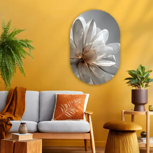 Bloem - Wit - Neutraal Wandcirkel Ovaal Glas middel -sfeer4