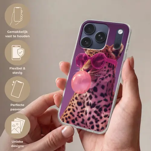 Panter - Zonnebril - Kauwgombel - Roze Telefoonhoesje iPhone 17 Pro klein -sfeer3_NL
