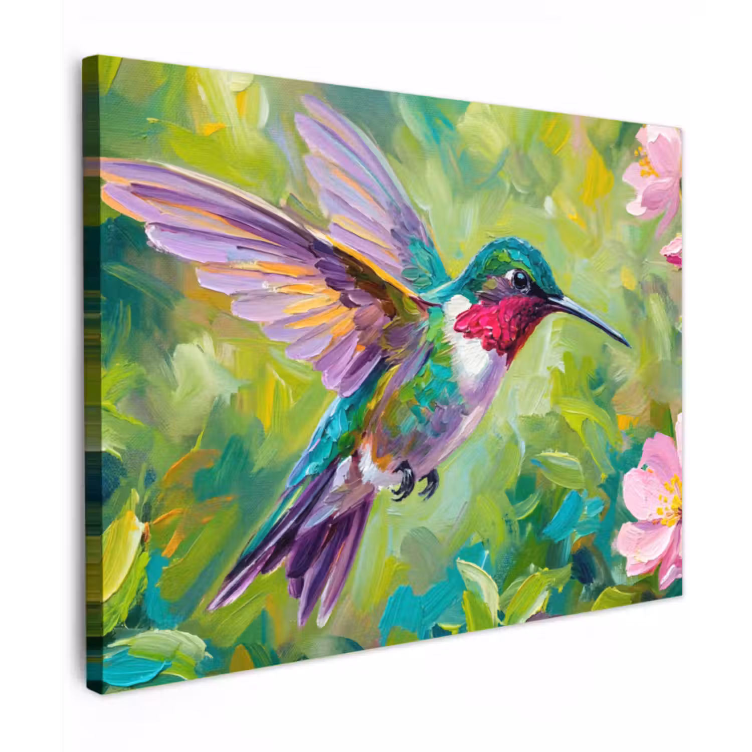 Canvas Print - Hummingbird - Flowers - Nature - Colorful