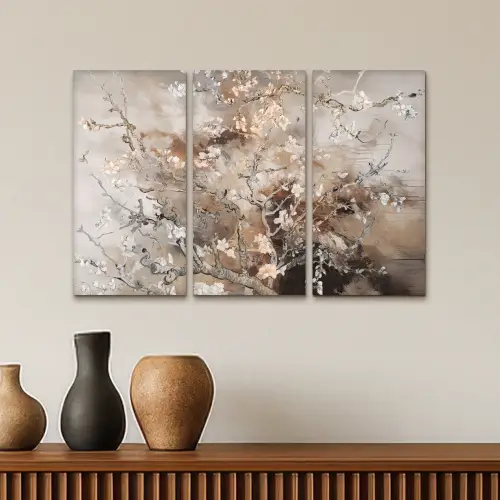 Amandelbloesem - Abstract - Beige Canvas - Meerluiken 3 luik klein -sfeer3
