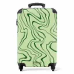 Lichtgroene achtergrond met abstracte donkergroene lijnen NBS - Handbagage koffer - Unisex middel -productfoto_recht