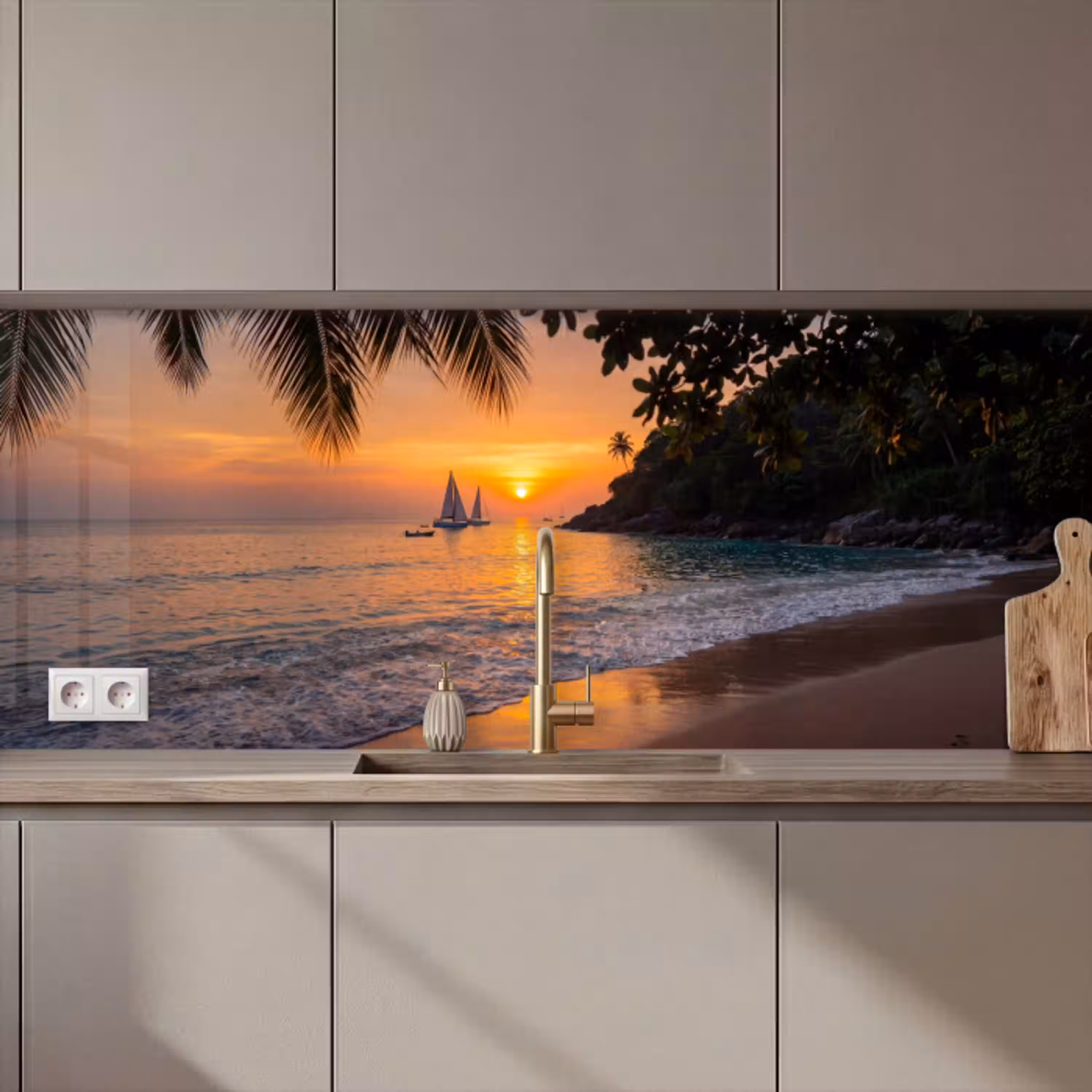 Zee - Zonsondergang - Boot - Natuur - Oranje keuken achterwand 2 middel zz_3dshopping
