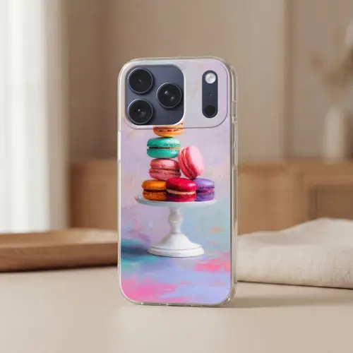 Macarons - Schaal - Pastel - Kleurrijk Telefoonhoesje iPhone 17 Pro klein -sfeer2