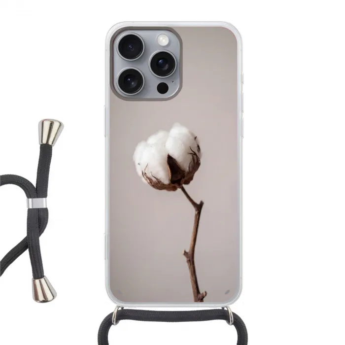 Katoenbol - Minimalistisch - Wit Hoesje iPhone 16 Pro Max met koord klein -3d
