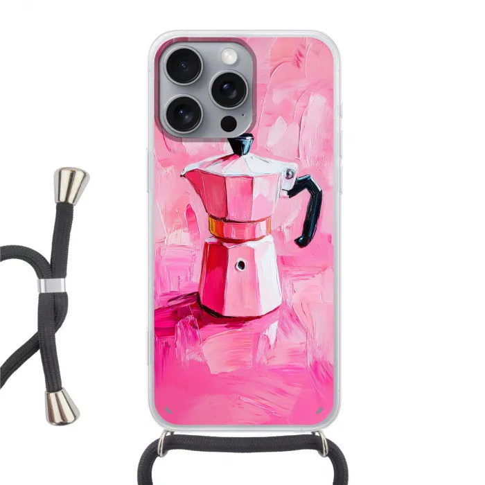 Roze - Verf - Coffee Hoesje iPhone 16 Pro Max met koord klein -3d