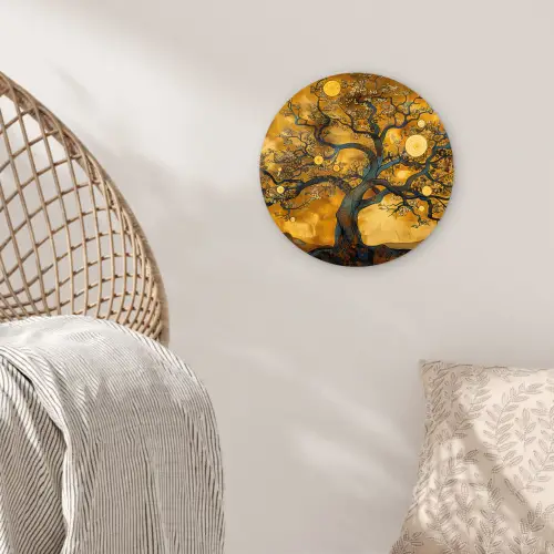 Boom - Levensboom - Abstract - Goud Wandcirkel kunststof plaat 5mm dik klein -sfeer5