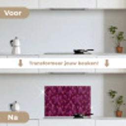 Bladeren - Patroon - Burgundy keuken achterwand spatscherm klein 900 -voor_na_NL