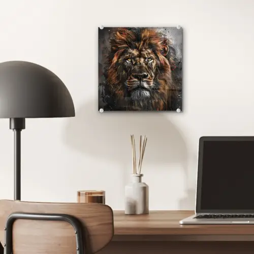 Leeuw - Dieren - Portret - Zwart - Luxe plexiglas 5mm klein -sfeer6