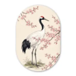 Aziatisch - Kraanvogel - Beige Wandcirkel Ovaal Forex klein -3d