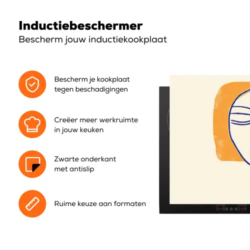 Minimalistisch - Gezicht - Hand - Oranje - Blauw Inductie beschermer vinyl 3mm klein -zzzzzzz-td-ups