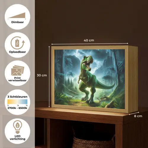 Dino - Jongens - Groen - Blauw - T-Rex Light Box met batterij (Wandlamp kind) middel -USP_websiteoverzichtNL
