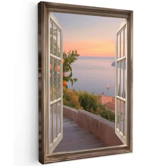Doorkijk - Uitzicht - Meer - Landschap Tuinposter op houten frame 2 cm dik klein -3d
